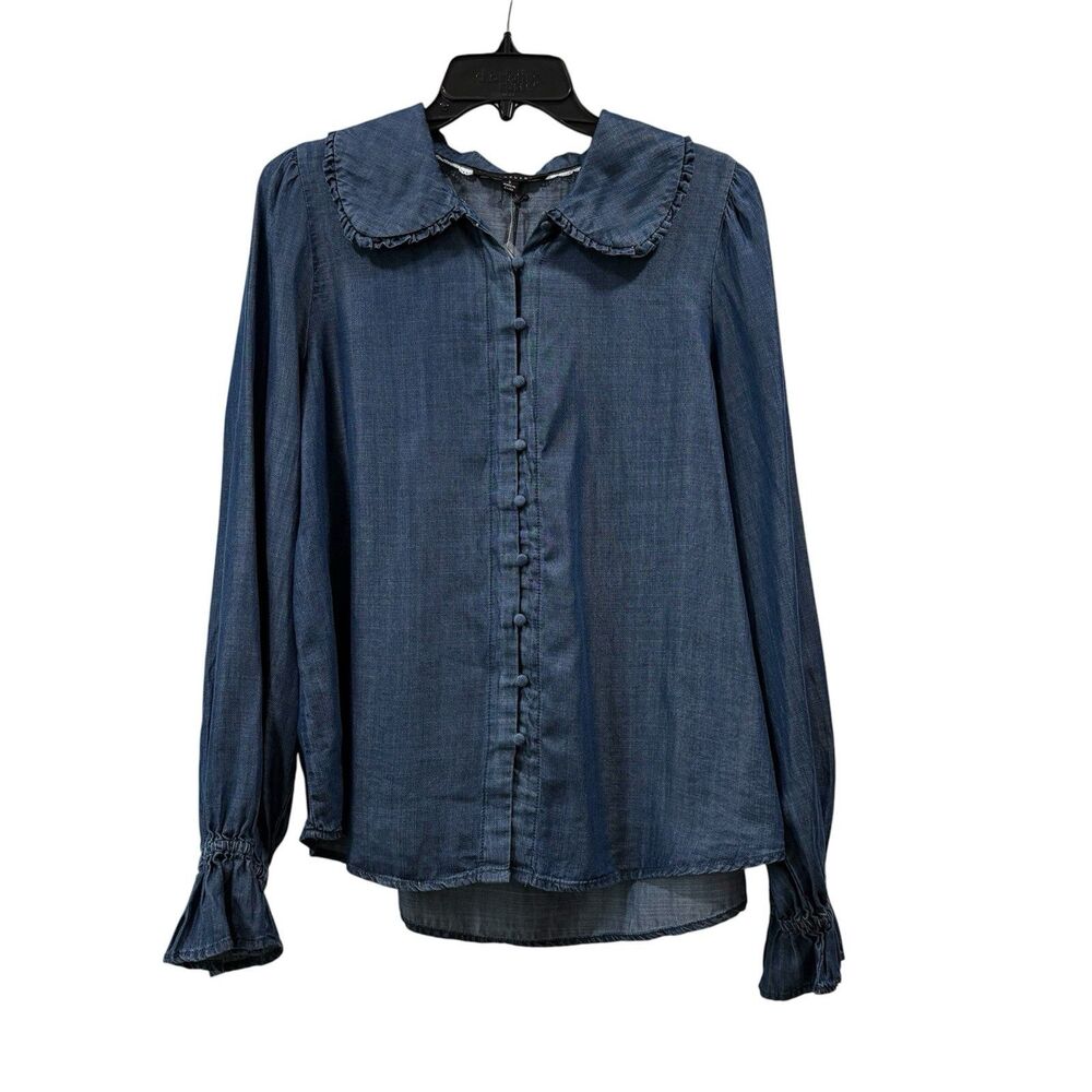 Jane And Delancey Chambray Peter Pan Collar Top Size S